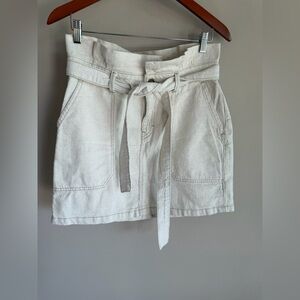 Free People Cream Denim Paperbag Waist Mini Skirt with Belt Off White Size 6
